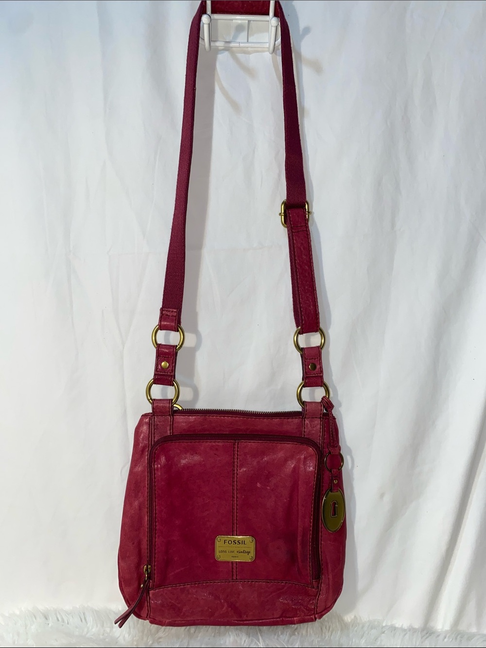 Vintage Fossil Crossbody Bag in Deep Berry with Gold Hardware